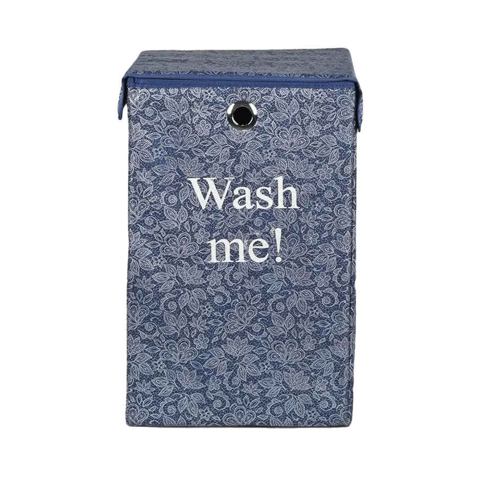 Kuber Industries | 75 L | Flower Foldable Laundry Basket with Ring | Velcro Lid | Navy Blue