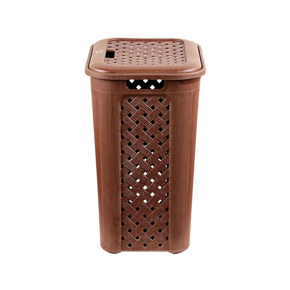 Cello Classic Plastic Laundry Basket with Lid, Brown | Lightweight and Portable
