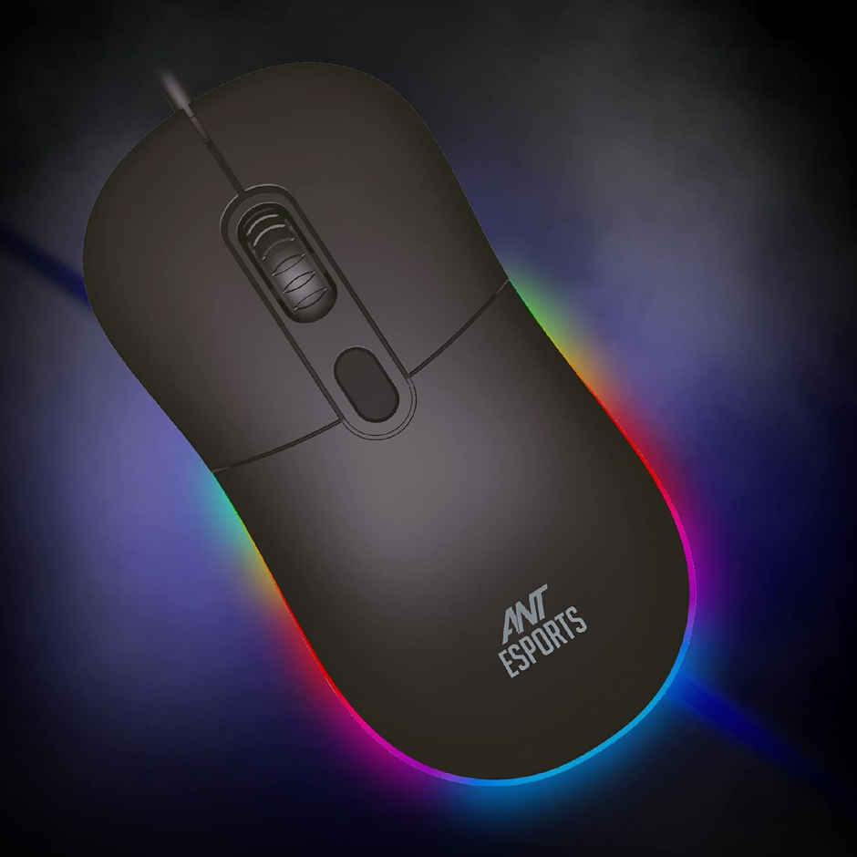 Ant Esports GM40 Wired Optical Gaming Mouse with RGB LED, Lightweight and Ergonomic Design, DPI Upto 2400, Compatible with Windows and Mac - Black