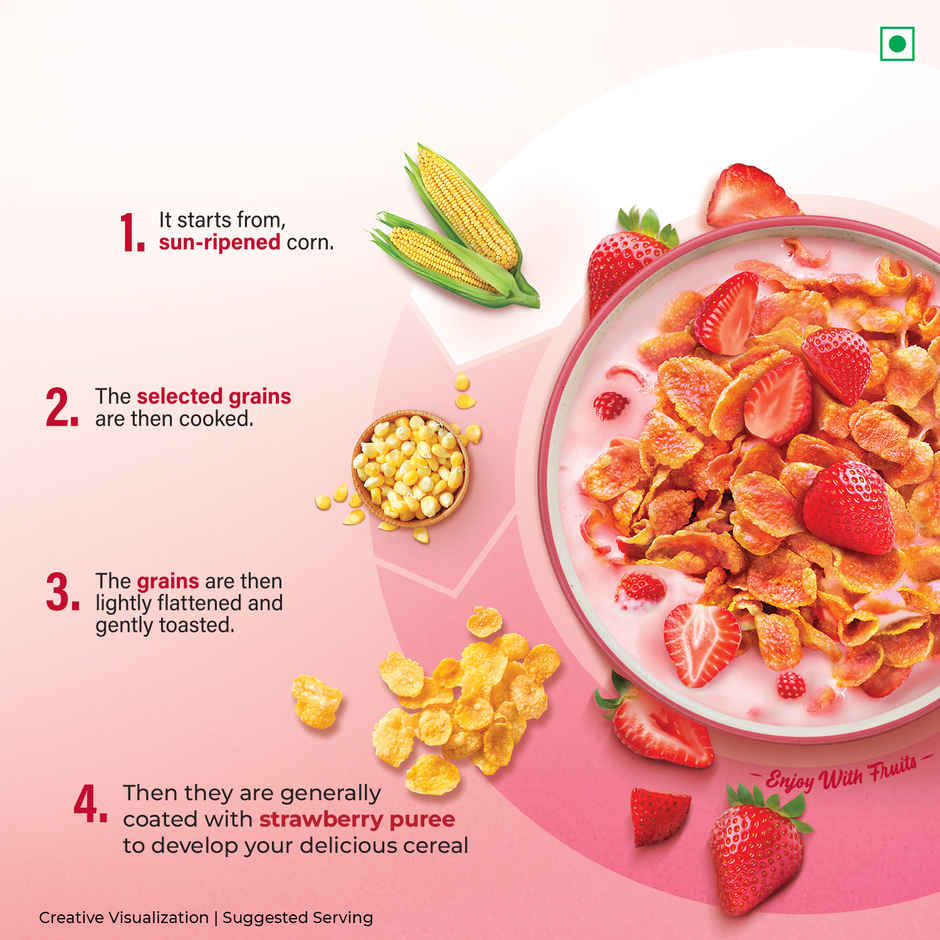 Kellogg's Corn Flakes Real Strawberry | Power Breakfast | 7 Vitamins
