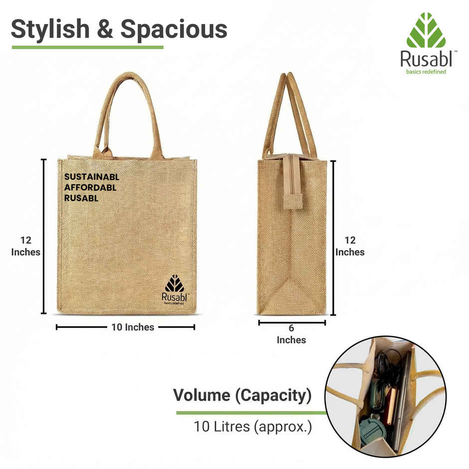 Rusabl Jute Tote Lunch Bag with Zipper