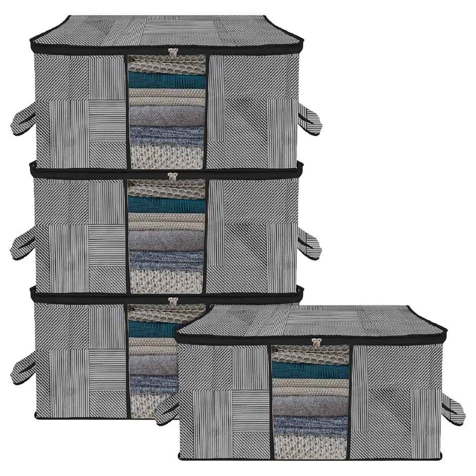 Kuber Industries Lining Underbed Storage Bag|Clear Window|Zipper & Handle|Large|Pack of 4|Gray