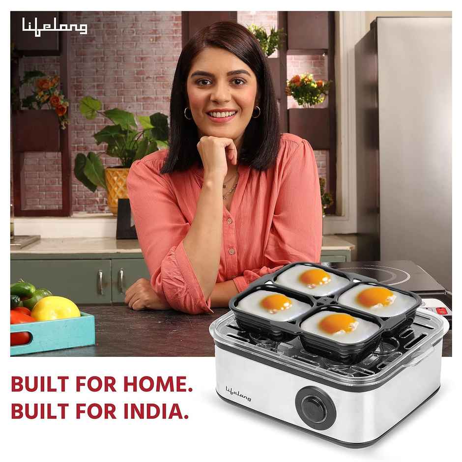 Lifelong 2-in1 Egg Boiler and Poacher, 500-Watt, Boil 8 eggs, Poach 4 eggs, Easy to clean| 3 Boiling Modes, Stainless Steel Body and Heating Plate, Automatic Turn-Off