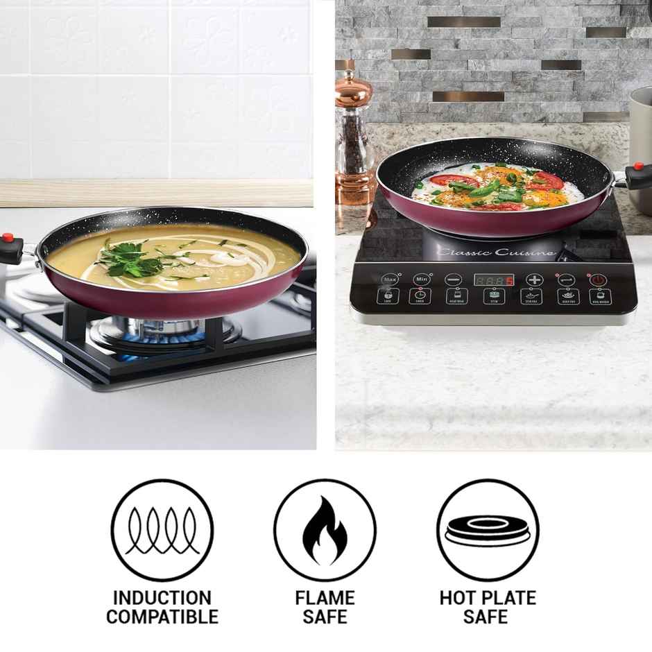 Milton Pro Cook Kitchen Jewel Set Of 5 Peach Fry Pan 24 Cm, Kadhai 24 Cm With Glass Lid, Tawa 25 Cm
