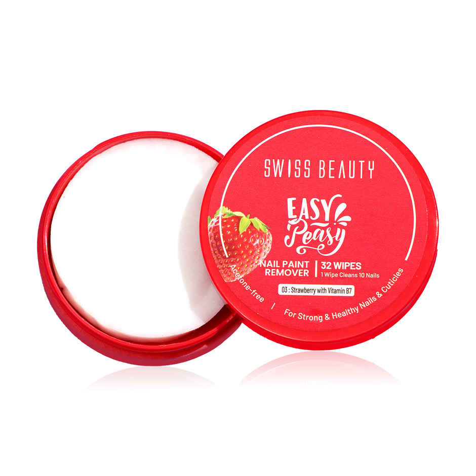 Swiss Beauty Easy-Peasy Nail Polish Remover Wipes | Travel-Friendly | 03 Strawberry with Vitamin B7