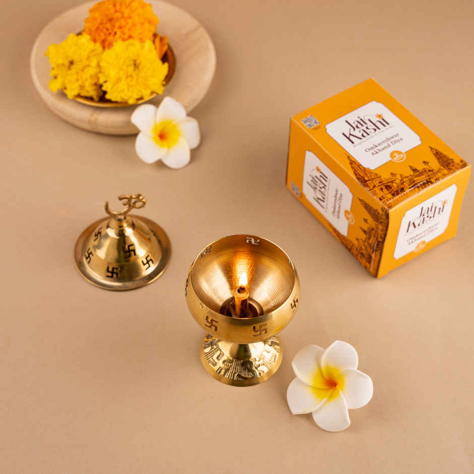 Omkareshwar Akhand Diya | 11 X 5 cm | Gold | Religious | Brass | Jai Kashi