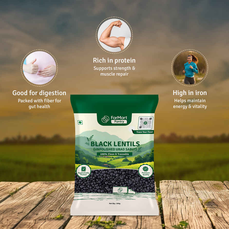 Farmart Pantry Black Lentils - Urad Sabut - Whole Urad
