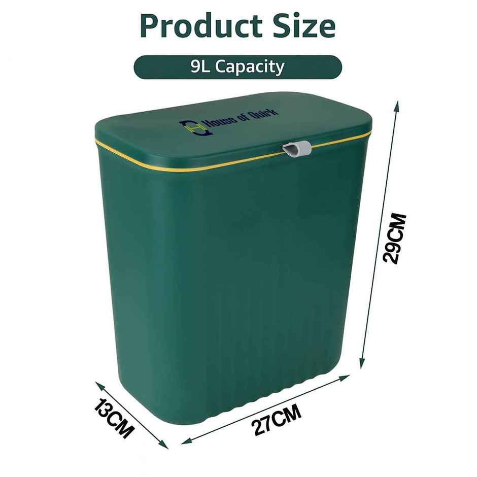 House of Quirk Plastic Hanging Trash Can with Lid Double Sided Open Design Cabinet Door | Green