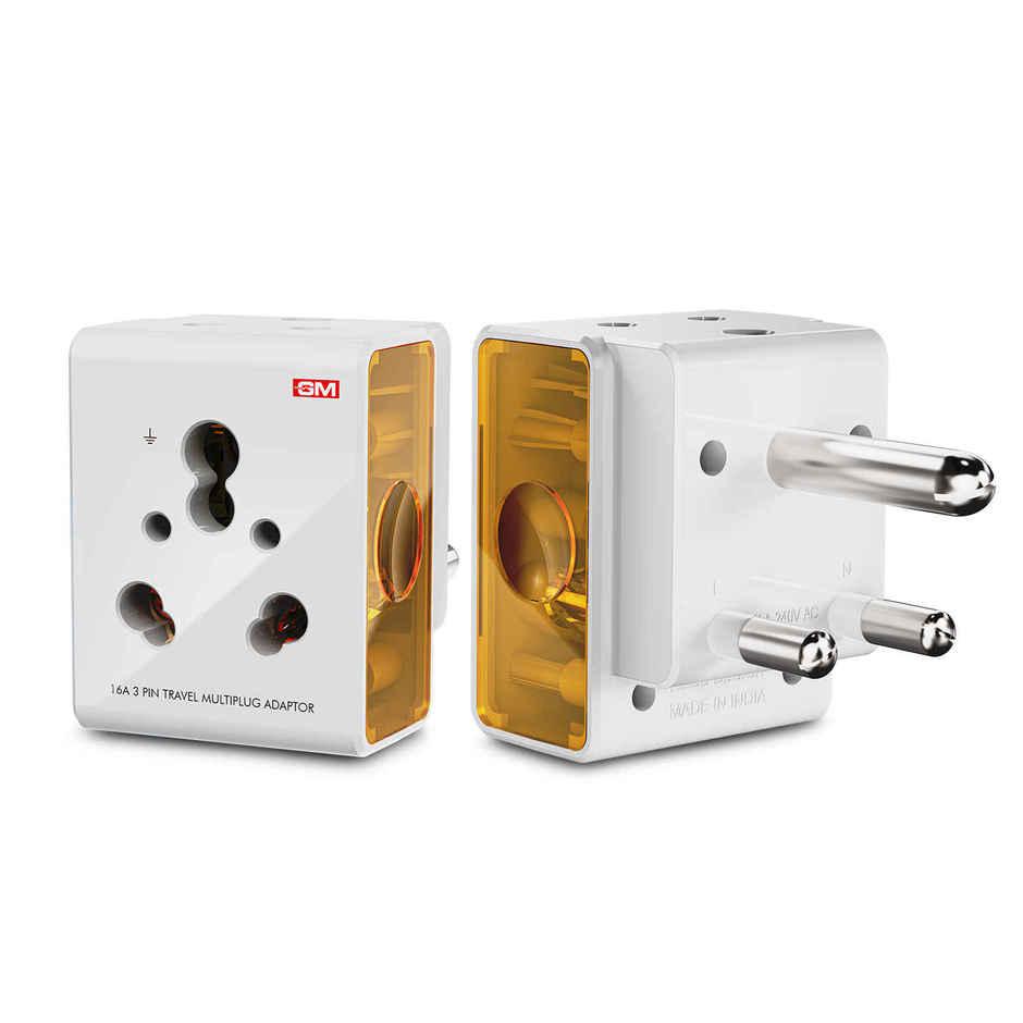 GM 3050 16 AMP Heavy Duty Socket 3 Pin Multi Plug Travel Adaptor Suitable for heavy wattage Appliances(AC, refrigerators, Microwaves)