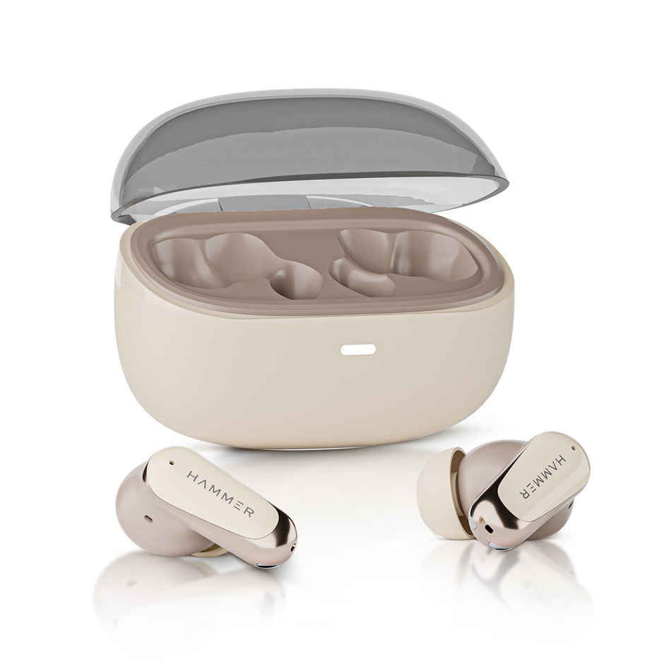 Hammer Aura Wireless Earbuds | 32dB ANC Noise Cancellation | TWS with 4-Mic ENC | Beige