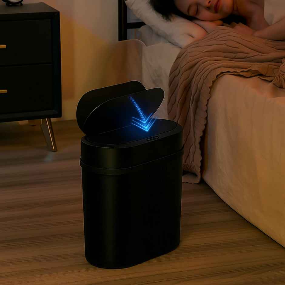 House of Quirk Plastic Smart Automatic Motion Sensor Rectangular Trash Can Oval | Black