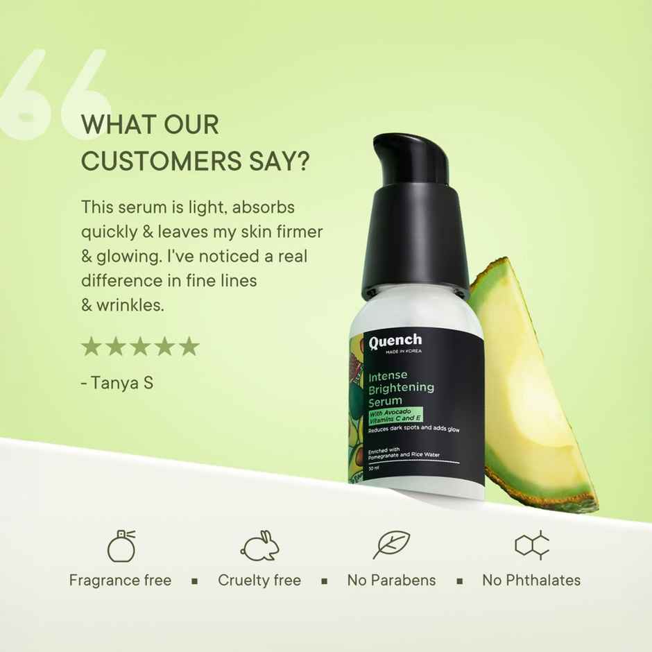 Quench Bravocado Intense Brightening Korean Serum with 2% Niacinamide for Pigmentation and Dark Spots