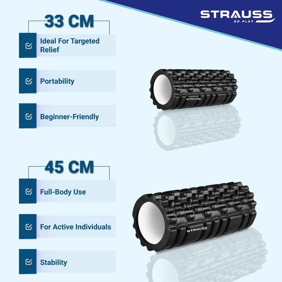 Strauss Deep Tissue Massage Foam Roller, 33 cm, (Black)
