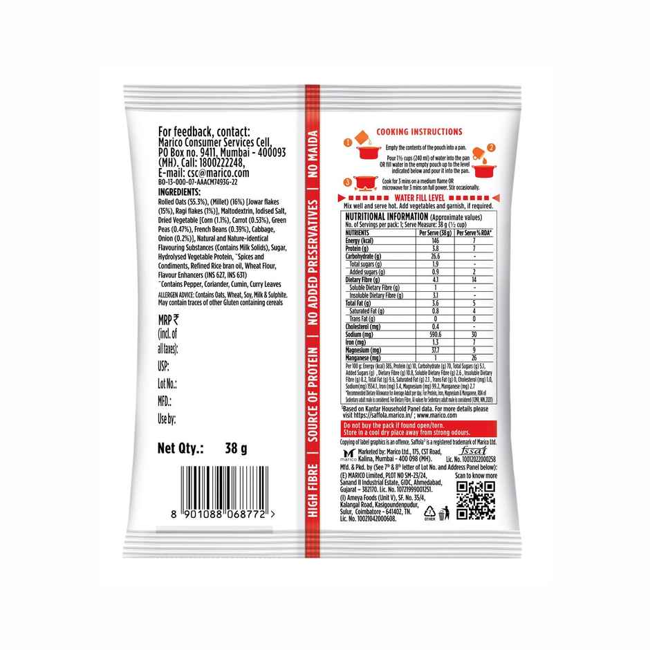 Saffola Masala Oats | Curry Corn Pepper | Millets Goodness With Ragi & Jowar