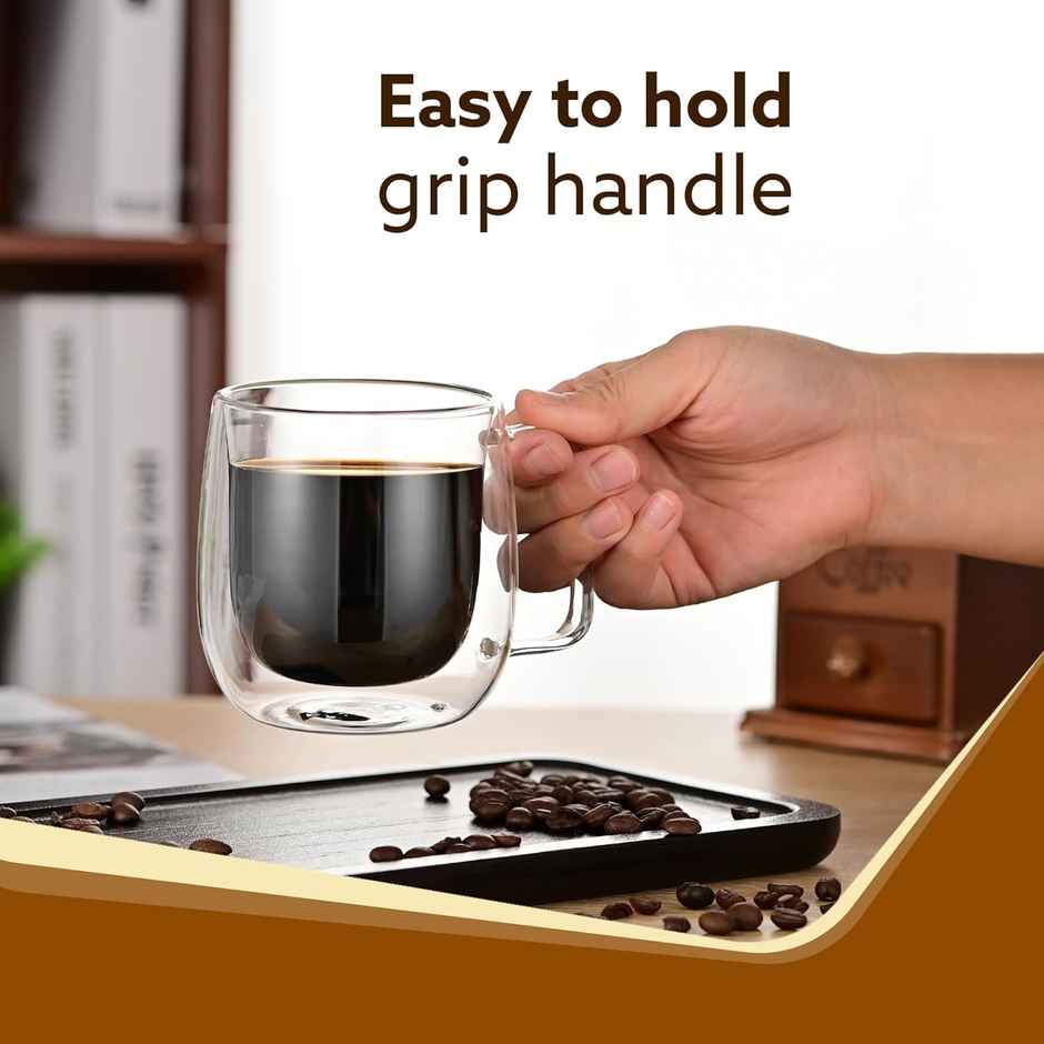 AGARO Elite Double Wall Glass Cup, Borosilicate Glass, 260 ml each, Tea, Coffee, Pack of 2