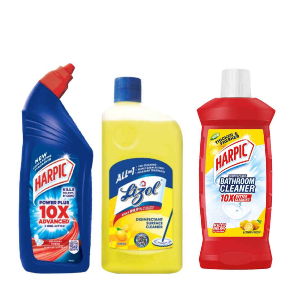 Harpic Disinfectant Toilet Cleaner Liquid Original(1l), Lizol Disinfectant Surface & Floor Cleaner Liquid Citrus(1l) & Harpic Disinfectant Bathroom Cleaner Liquid Lemon(1l) Combo