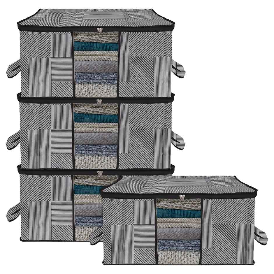 Kuber Industries Lining Underbed Storage Bag|Clear Window|Zipper & Handle|Large|Pack of 4|Gray