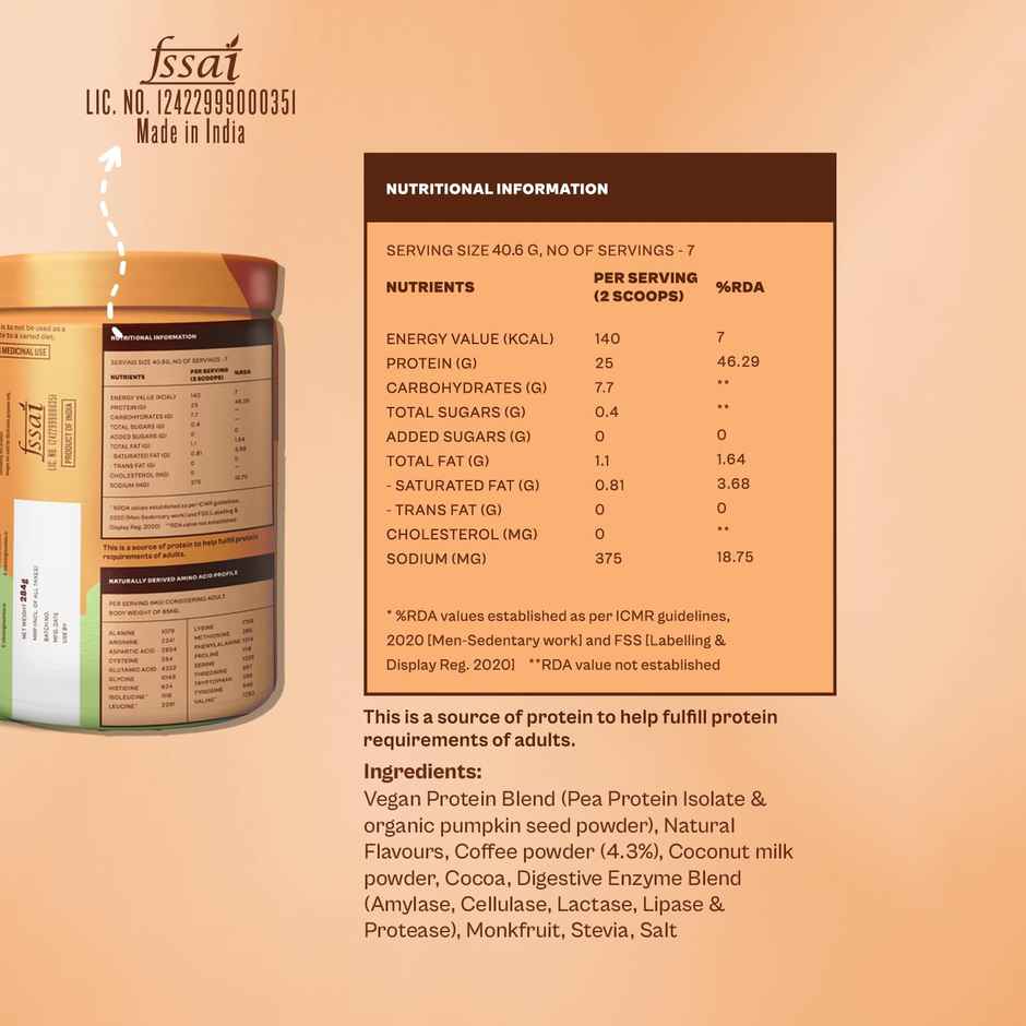 Origin Nutrition Daily Plant Protein Filter Coffee Flavour- 7 Servings