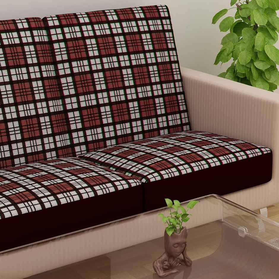 Dream Care Terry Checkered Sofa Cover | Brown Pack of 6 | 23 x 23 Inch