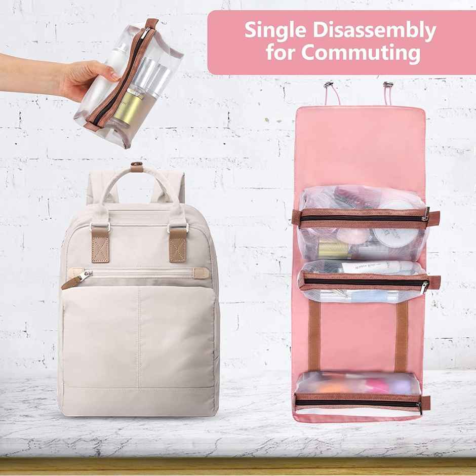 Lazer 4 in 1 Detachable Nylon Cosmetic Organizer Bag Baby Pink
