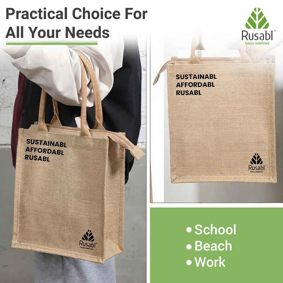 Rusabl Jute Tote Lunch Bag with Zipper