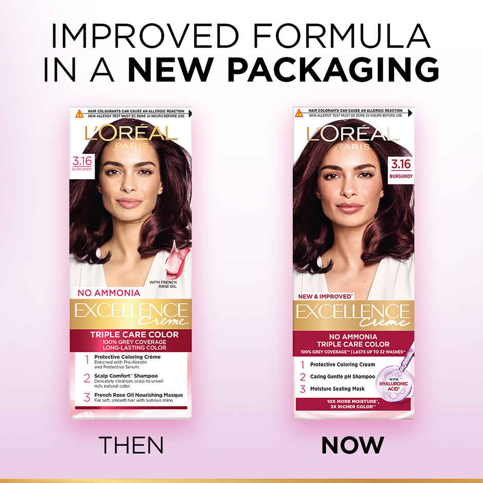 L'Oreal Paris New Excellence Creme Hair Color Mini Shade 3.16 Burgundy | 20g + 20ml + 5ml + 5g