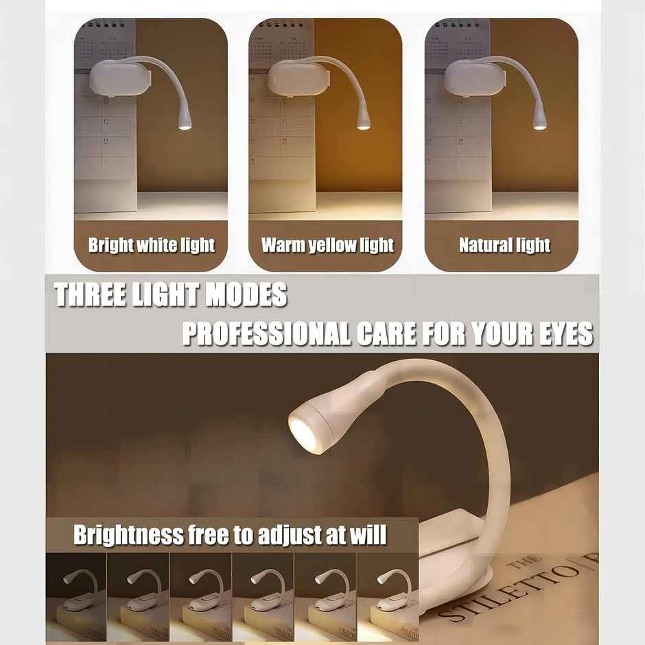 Desidiya Reading Light,Book Light for Night,Book Reading Specialty with Clip,USB Rechargeable,10D x 10W x 10H Centimeters,3 Modes,Portable,Eye Caring - White