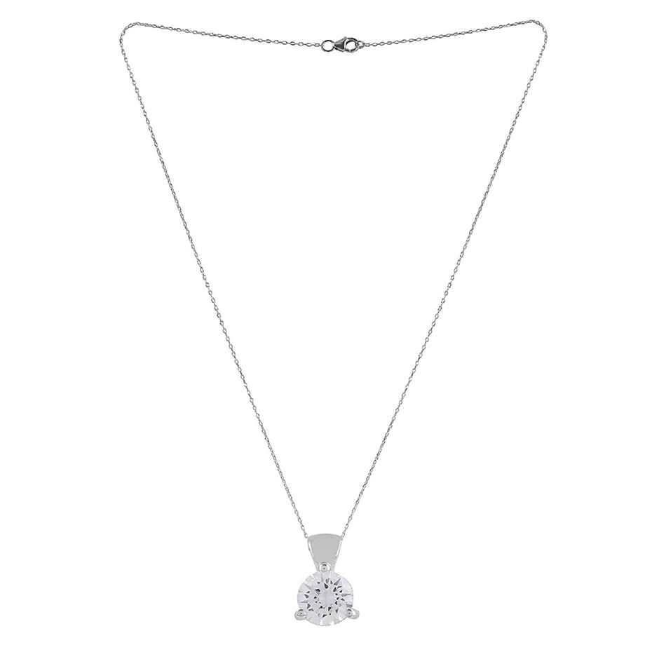 Voylla 925 Sterling Silver Cz Single Stone Pendant With Chain