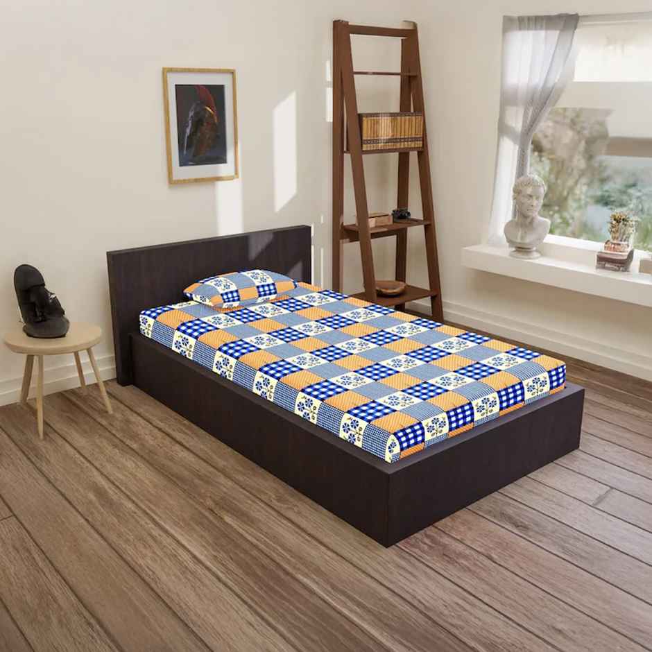 Capsicum Glaze Cotton 95 GSM Single Bedsheet with 1 Pillow Cover D4057 Portion Blue Floral