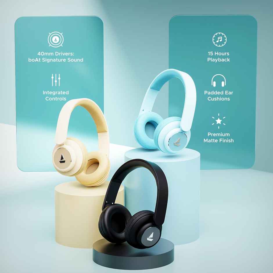 boAt Rockerz 450R On Ear Bt Headphones W 15H Playback 40Mm Drivers Padded Ear - Aqua Blue