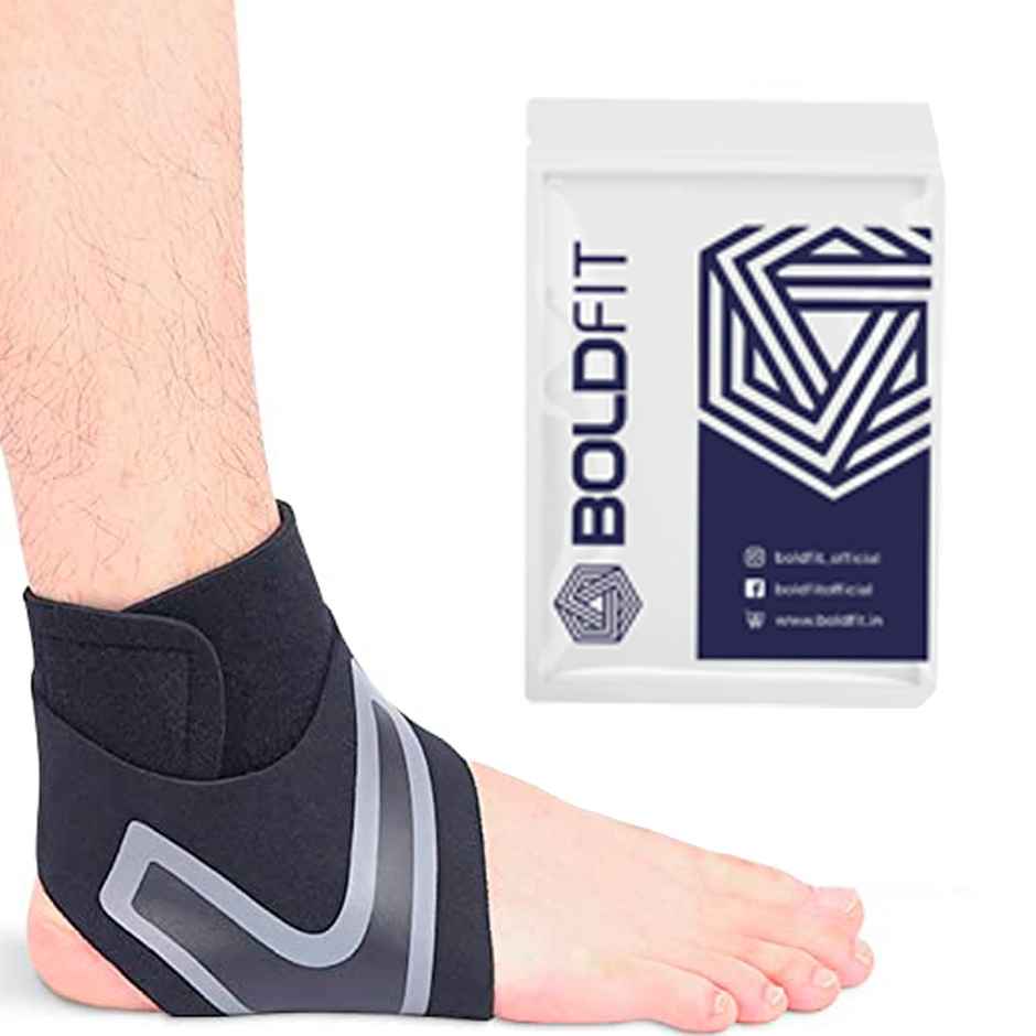Boldfit Premium Ankle Support Compression Brace For Injuries, Ankle Protection Guard-Black - Right