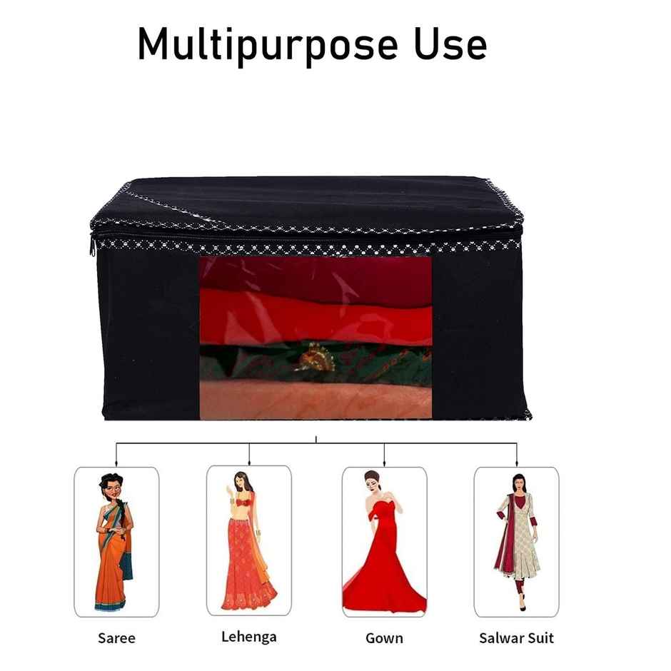 Perpetual Black Saree Organizer | Foldable Storage Bag with Zip | Pack of 3