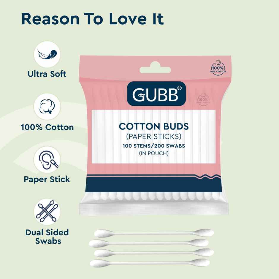 GUBB Cotton Buds Paper Stick In Pouch