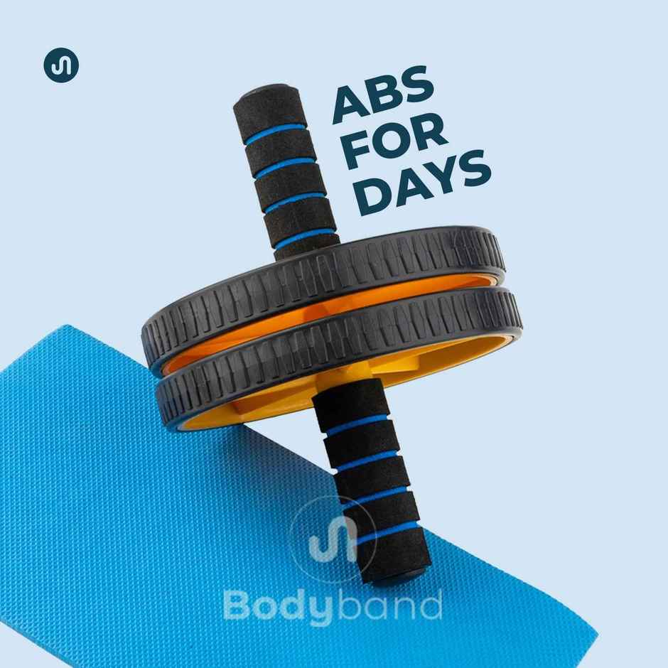 Bodyband Abs Roller Wheel For Stomach, Abs Home Workout Gym With Knee Mat-Yellow