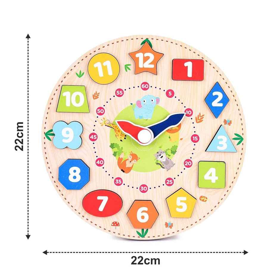 Webby Wooden Toys Early Educational Game | Clock Time & Shape for kid |12 pcs, Multicolour| 3+ Year