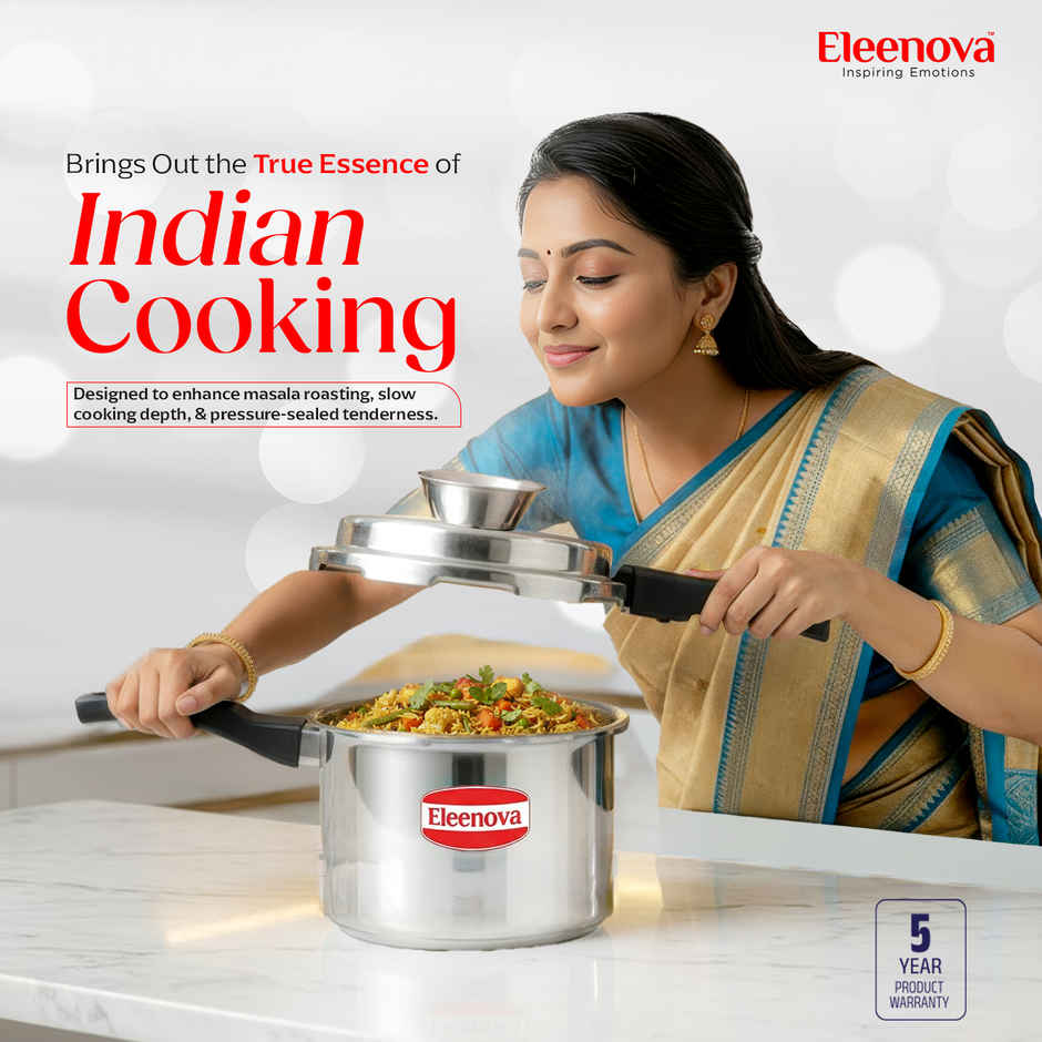 Eleenova Vintage Anti Spill Aluminium Outer Lid Pressure Cooker with Spill Bowl | 3 L
