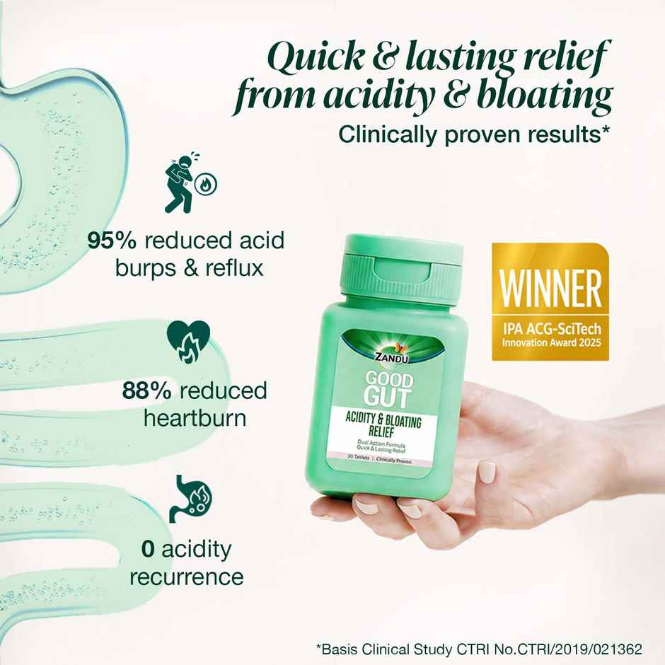Zandu Good Gut Acidity & Bloating Relief Tablets | Relief from Acidity, Gas & Bloating