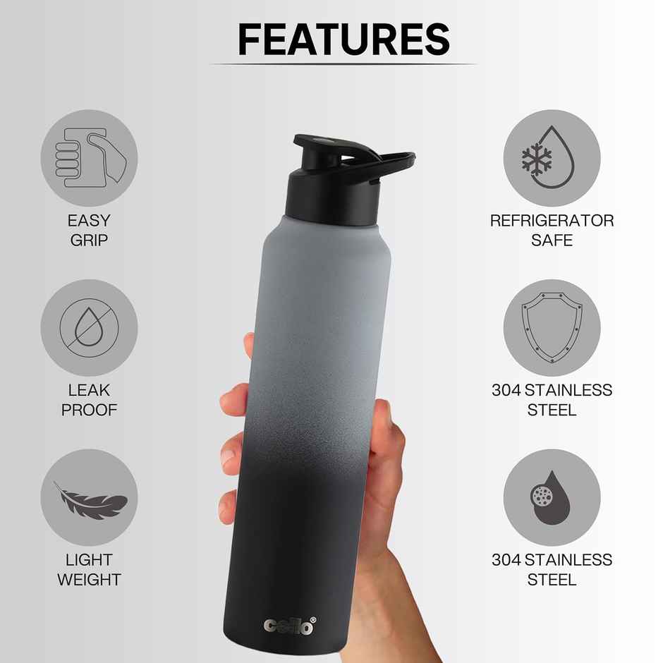 Aqua Pro Max Stainless Steel Water Bottle | Black Grey | CELLO