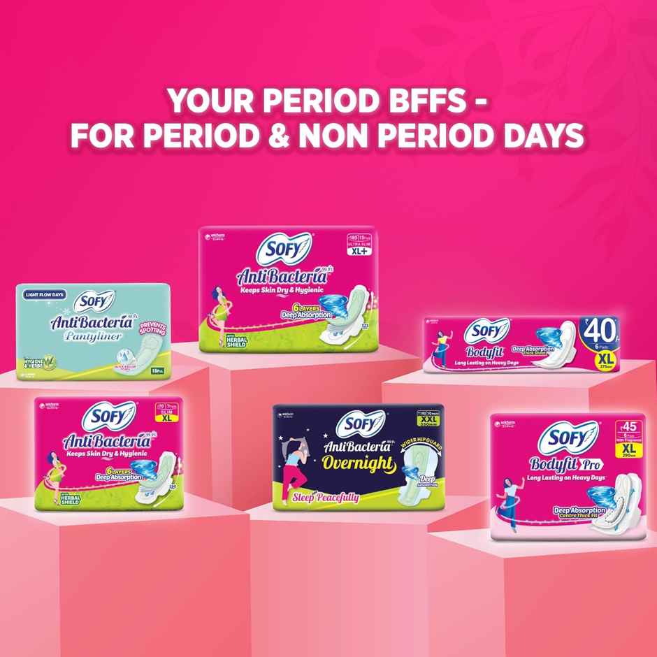 Sofy AntiBacteria XL+ Sanitary Pads |6 Layer Deep Absorption | 323mm Combo    