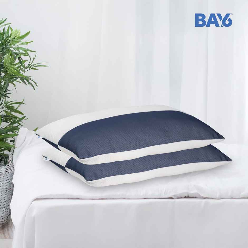 BAY6 Dual Tone Poly Knit Fiber Pillow - White & Blue, Soft & Supportive | 68 x 45 cm