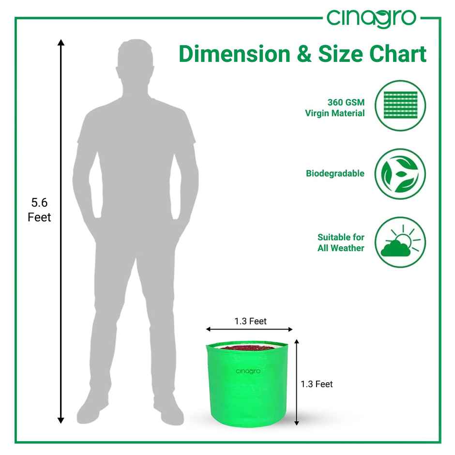 Cinagro Gardening Grow Bags - 360 GSM| 15 x 15 cm | UV-Resistant | Biodegradable, 6-Pack