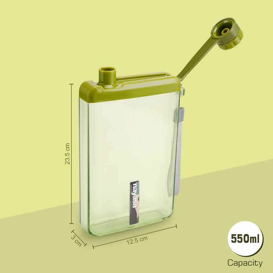 Nayasa Zelda Plastic Notebook Style BPA Free Water Bottle | 550 ml | Green