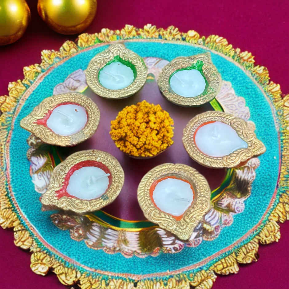 Matka Wax Diya | Multicolour | Pack Of 6 | Designer Wax Diya | Clay | Pichai