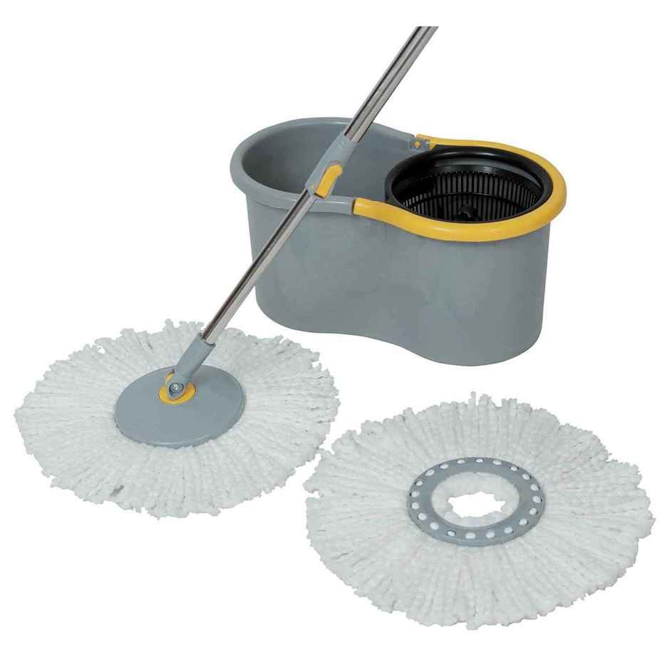 Esquire Elegant 360 Spin Bucket Mop Set With Easy Wheels and Additional Refill - Grey Color