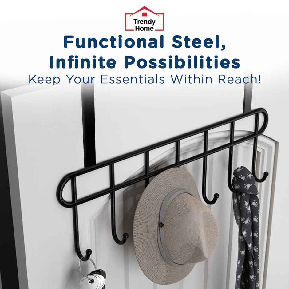 Senego by Trendy Home Door Hook Hanger - 7 Hook Hanger | Bathroom Organiser - Black