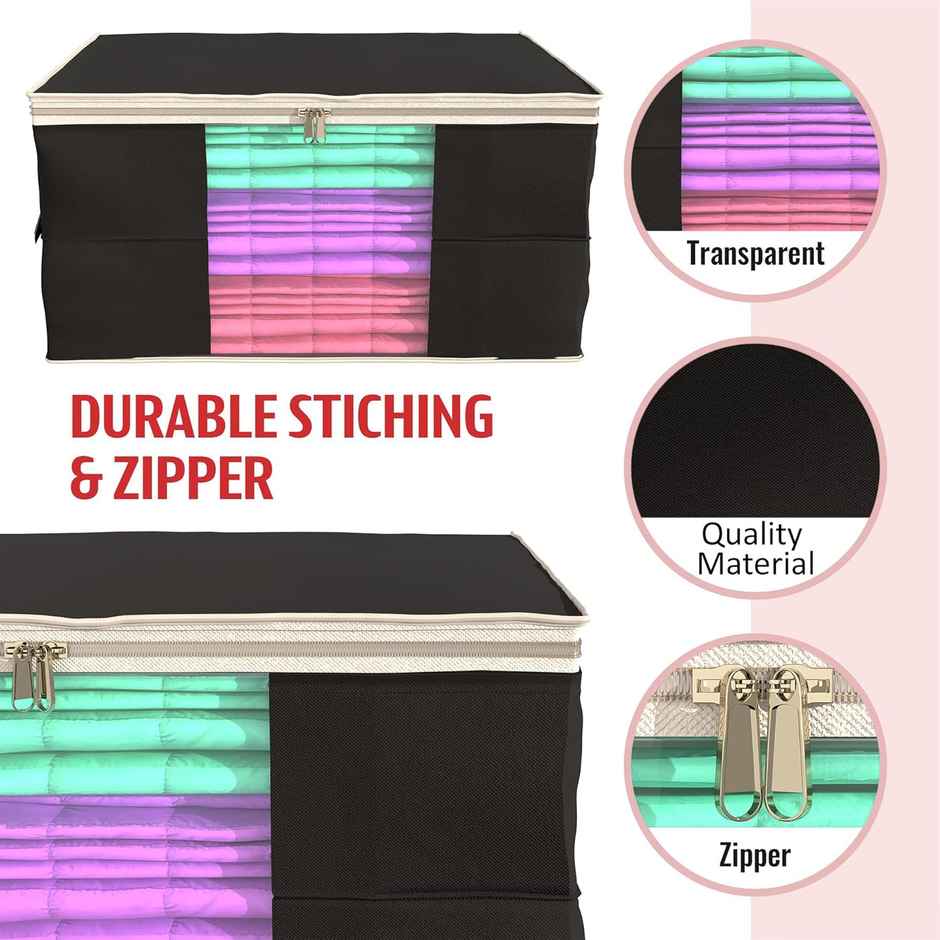 Kuber Industries Rectangular Non-Woven Underbed Storage Bag Set, Extra Large, Pack of 2 |Black