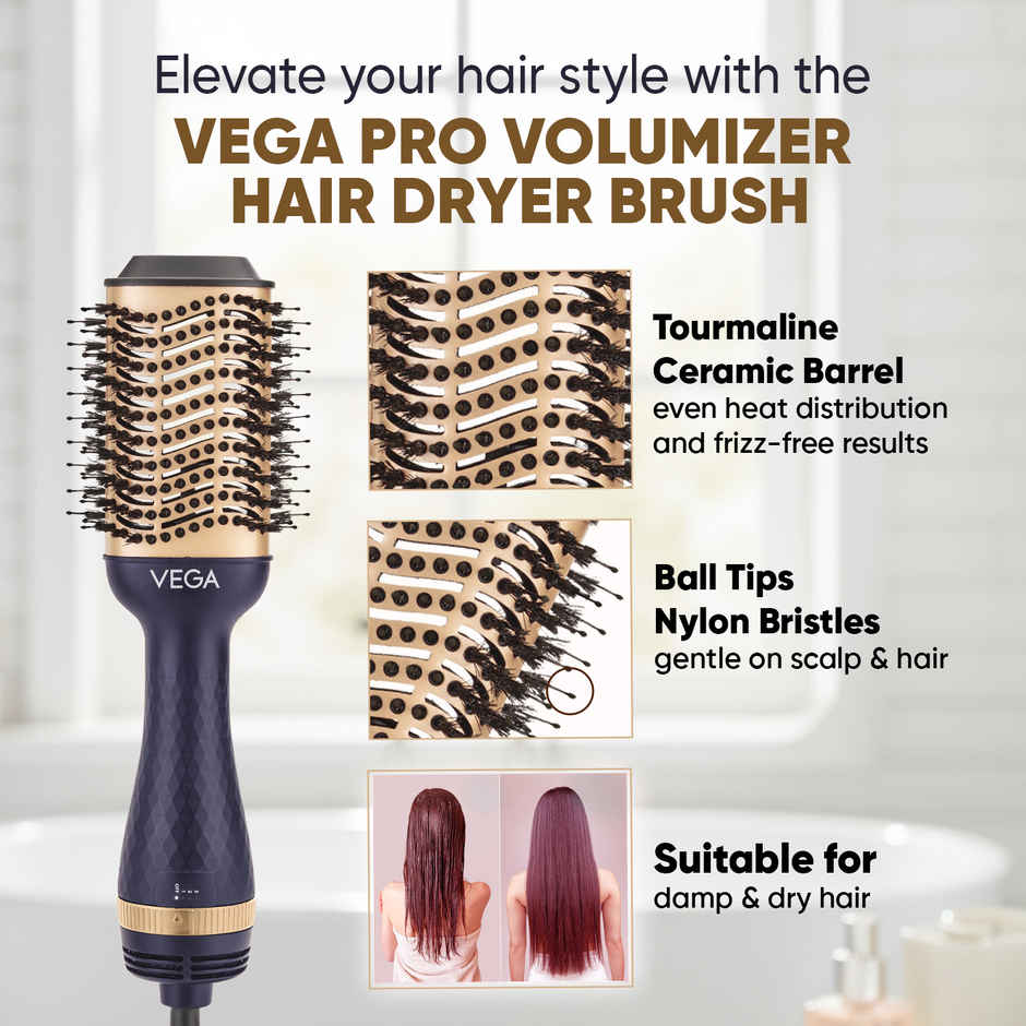 Vega Pro Volumizer Hair Blow Dryer Brush with 3 Heat/2 Speed Settings, (1200W, VHSD-02)