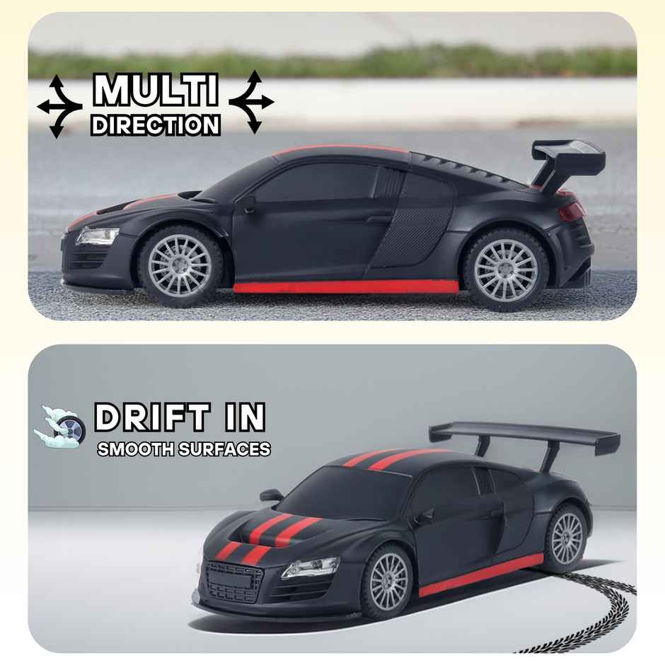 Race N Roll 1:24 Rechargeable Hi Speed Mini Remote Control Car - Aud Matt Black With Red Stripes
