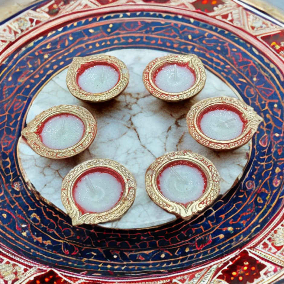 Matka Wax Diya | Multicolour | Pack Of 6 | Designer Wax Diya | Clay | Pichai