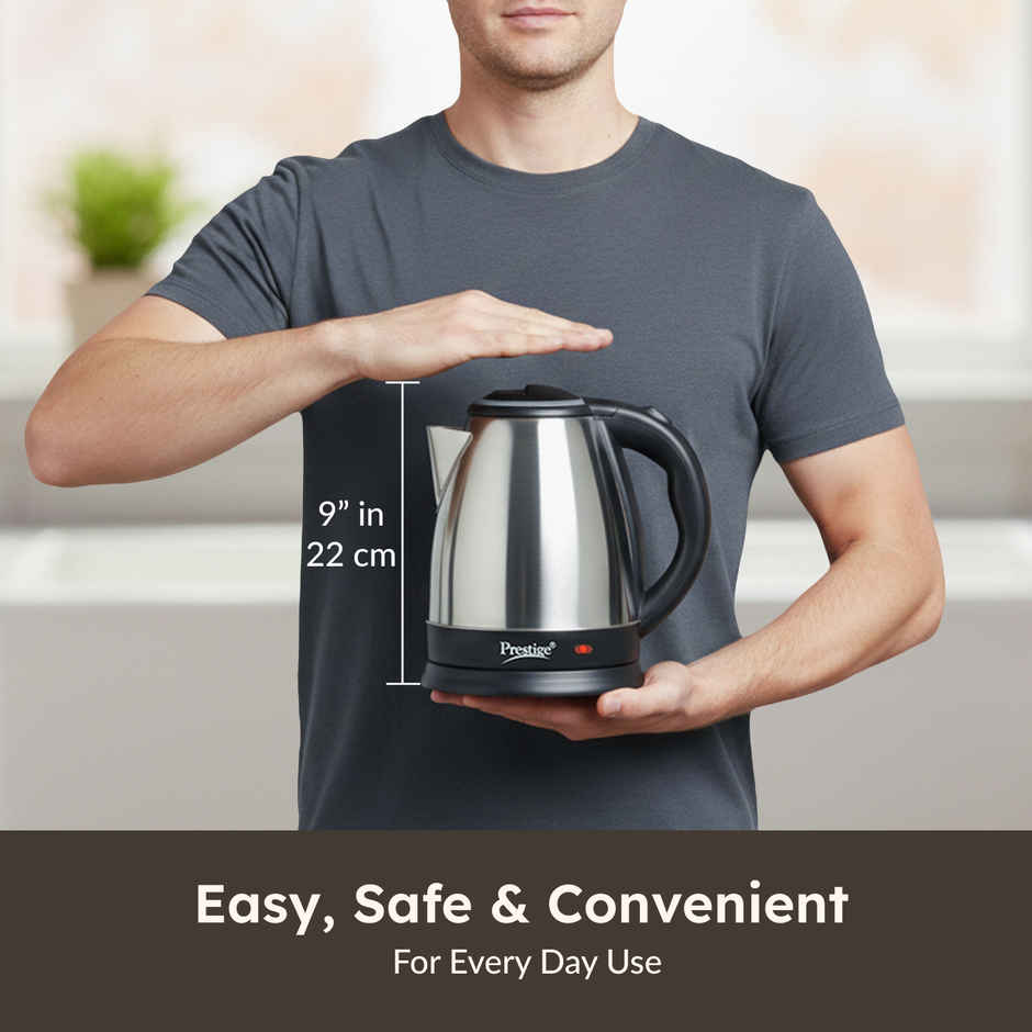 Prestige 1.5L PKOSS SS Electric Kettle, 1350 Watts, Elegant Design,Black, 1Y Warranty, ISI Certified